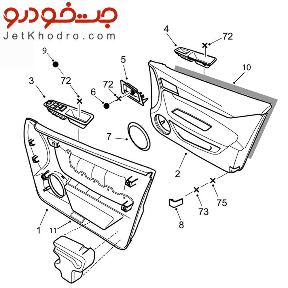 درپوش پیچ نگهدارنده رودری دنا و دنا پلاس سمت راست_ کورکن پیچ رودری دنا _ درپوش رودری دنا _ مخمل رودری دنا _ قیمت رودری دنا _روکش درب دنا _ قاب رودری دنا
