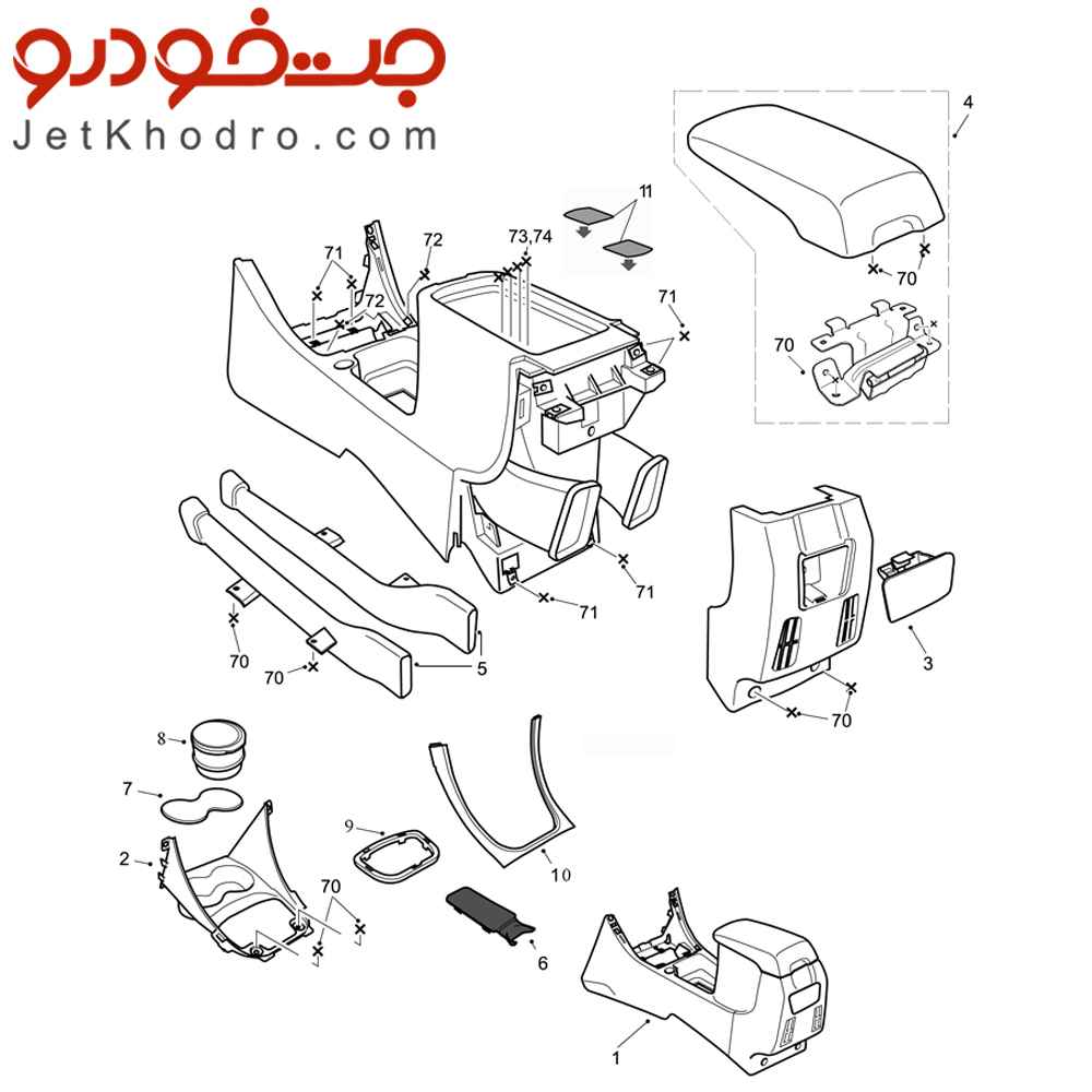 قاب زیر کنسول ترمز دستی دنا _ قاب وسط کنسول دنا _ قاب میانی کنسول وسط دنا پلاس _ کنسول وسط دنا _ درب کنسول دنا _ قاب جلو کنسول دنا